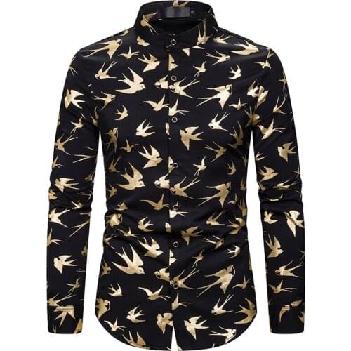 Mens Animal Gold Print Dress Shirt Men 2020 New Luxury Design Slim Fit Men Tuxedo Shirts For Club Party Disco Chemise Homme