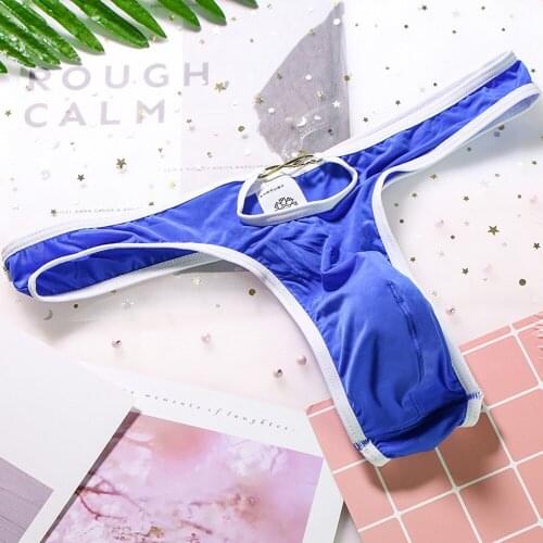 Mens Sexy Low Rise Stretchy Briefs Thong T-Back G-Strings Breathable Underpants Silky Ice Silk Panties Bikini Mens Underwear