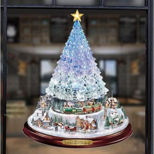 Christmas Decorations Xmas Tree Rotating Sculpture Train Decorations Paste Window Stickers New Year Christmas Winter Home Decor