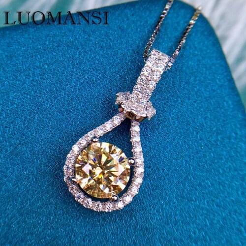 Luomansi Real 1CT 6.5MM Yellow Moissanite Necklace Passed Diamond Test S925 Silver Jewelry Party Birthday Gift