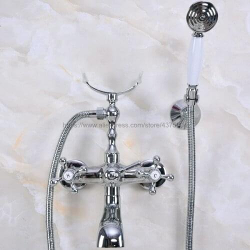 Polished Chrome Wall Mounted Bathroom Clawfoot Bathtub Faucet & Hand Shower Basin Sink Mixer Tap & Hand Shower Nna229