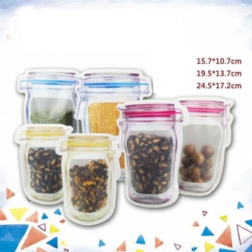 Quevinal 400pcs/lot Wholesale Mason Jar Shaped Food Container Bag Clear Mason Bottle Modeling Zippers Storage Snacks Plastic Box