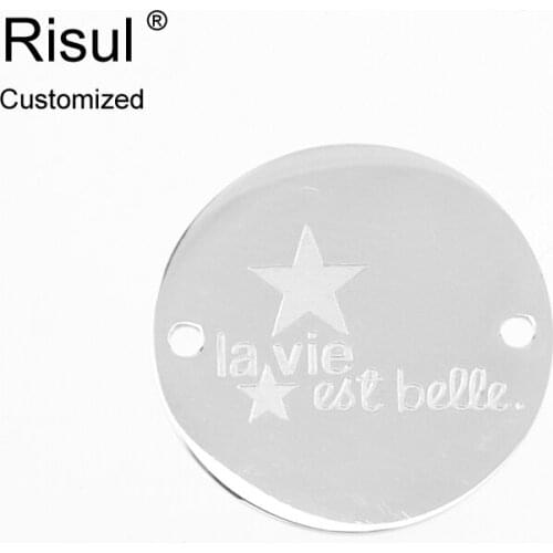 Risul Customized engraved lavie est belle Round charms small pendant Stainless steel mirror polish good quality wholesale 100pcs