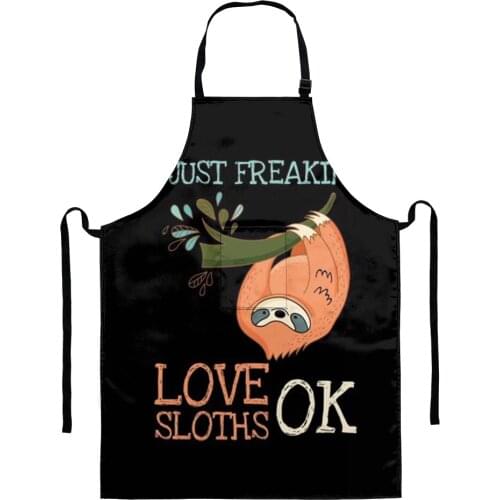 Cartoon Cute Sloth Pattern Kitchen Cleaning Aprons Dress for Women Baking Accesories Pinafore Waterproof Apron with Pocket New