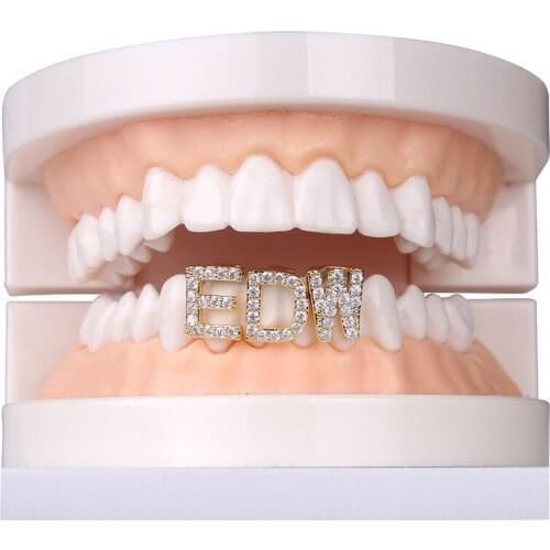 Lucky Sonny 26 Letters Custom Teeth Grillz Hip Hop Punk Teeth Grillz Gold Silver Grills Dental Mouth Caps Cosplay Party Jewelry