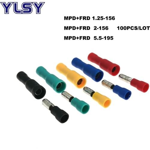 100pcs Male and Female Bullet Insulated Crimp Terminal Connector Electric Wire Cable Plug 22-10AWG MPD/FRD1.25-156 2-156 5.5-195