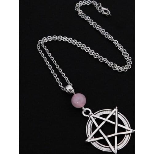 Supernatural Wicca Witchcraft Pentacle Pink Crystal Pendant Necklace 2021 Fashion Trend Jewelry Womens Party Gift