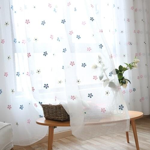 Chicity White Embroidered Curtains Tulle For Living room Soft Tulle for bedroom White Pink Floral Tulle for kitchen Customized