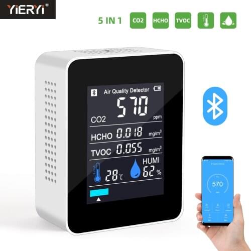 Smart Air Monitor CO2 Meter Gas Quality Humidity Temperature Sensor Tester APP Control LCD Digital TVOC HCHO Detector USB Charge