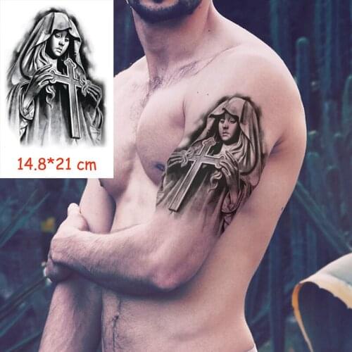 Waterproof Temporary Tattoo Sticker sister cross big arm tatoo water transfer fake tatoo flash tatto Woman Man kid 14.8*21 cm