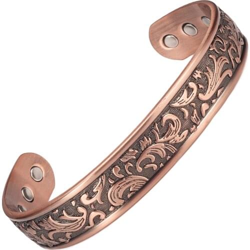 Wollet Jewelry Magnetic Therapy Pure Copper Bracelet Bangle for Men Open Cuff Bio Magnet Antique Pain Relief Anti Arthritis