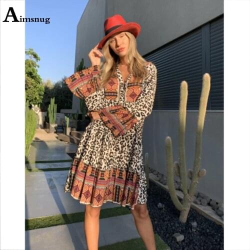2021 Plus size 3xl Women Leopard Print Dress V-neck Flare Sleeve Knee-Length Dress Latest Summer Casual Beach Dresses Robe Femme