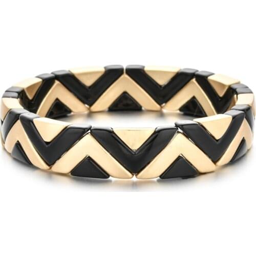 ZMZY Bohemia Handmade Enamel Black Gold Arrow BeadsTile Bracelet Painted Metal Armband Cuff Bracelet