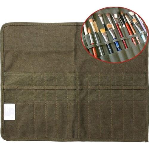 1 Pc 22 Hole Roll Up Canvas Paint Brush Bag Artist Draw Pen Watercolor Oil Brush Cases For Artist Students Painting Supplies
