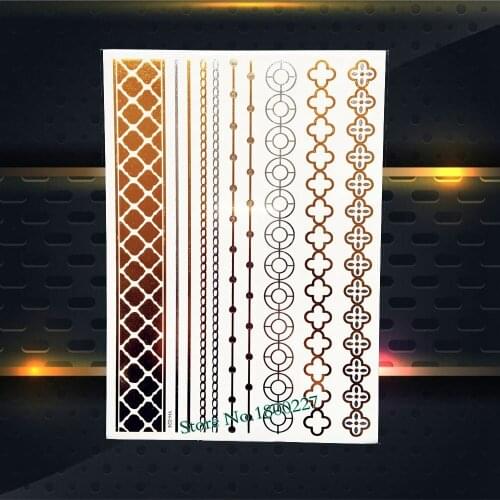 1PC Gold Armlet Choker Metallic Tattoo Bracelet Chain Design Waterproof Fake Choker Temporary Tattoo Sticker Body Leg Art PYH24