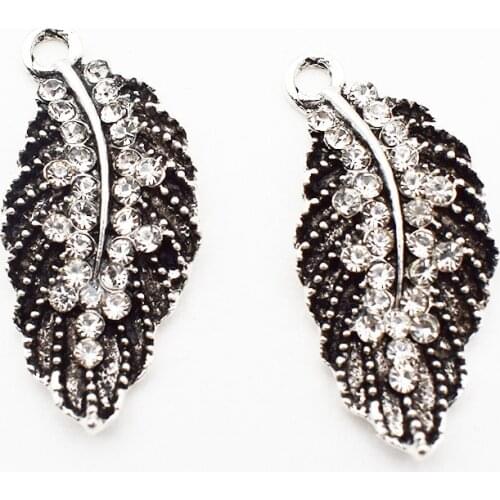10 Pcs Vintage Rhinestone Leaf Charms Metal Pendants For Jewelry Making Findings Supplies Diy Handmade Accessories