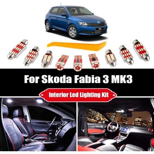 13pcs For 2015-2018 Skoda Fabia 3 MK3 MK III White Error Free Car LED Interior Light Kit Combi Map Dome Cargo Glove Box Lamp