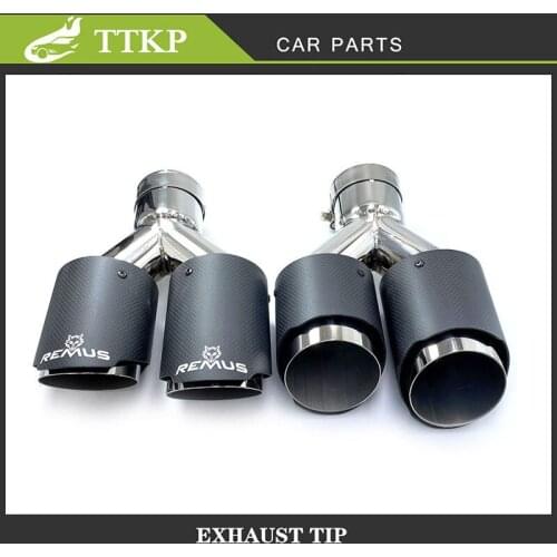 2 Piece （R+L）Air Inlet 51MM Outlet 76MM Exhaust Pipe With Remus Logo Universal Car Modified Matt Carbon Fiber Muffler Nozzles