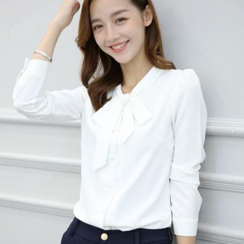 2020 Women Sweet Bow Chiffon Shirt Spring Casual Slim Elegant Shirts Add Velvet Top Femme Winter Red Tshirt Blusa WXF605
