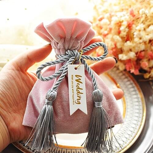 Custom 5pcs Luxury Thicken High Density Velvet Bunch Wedding Birthday Christmas Eva or Event Party Small Goods Candy Favor Bag