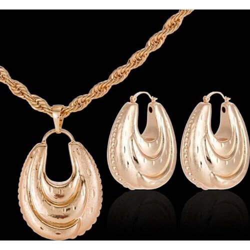 African Wedding Accessories Gifts Nigerian Gold Color Necklaces Jewelry Sets Bride Earrings Pendant Rose Color for CE125