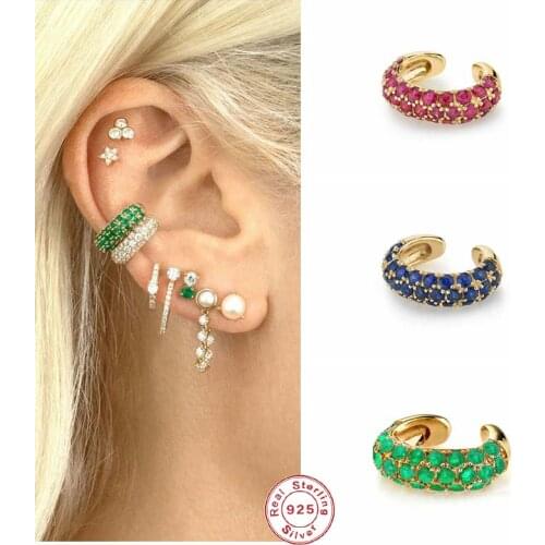 Aide 925 Sterling Silver Colorful Pave Zircon Ear Cuff No Piercing Crystal Clip Earrings Earcuff For Women Girls Punk Rock Jewel