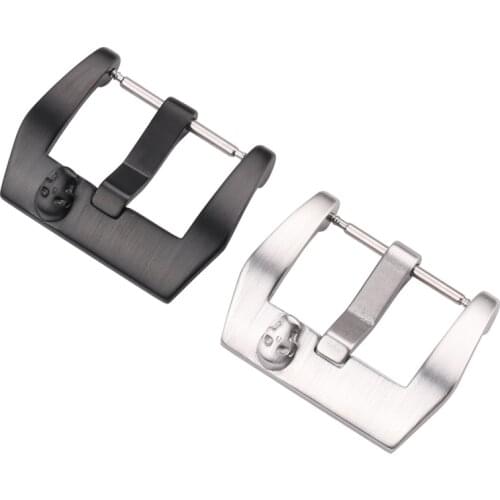 Watch Accessories Silver Black Stainless Steel Watch Buckle 18mm 20mm 22mm 24mm Metal Brushed Skull Clasp Watchband Watch Strap