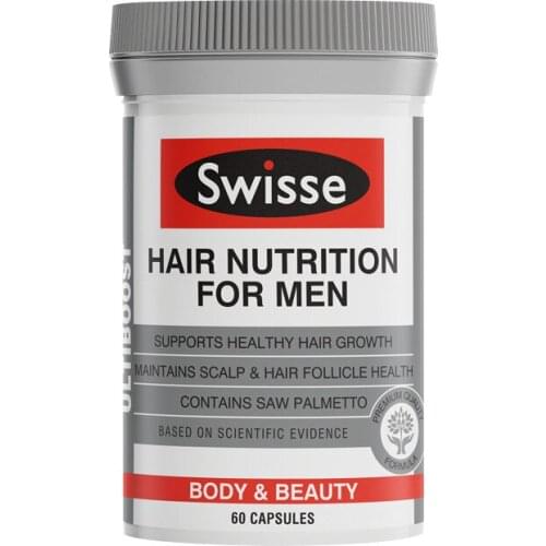 Australia Swisse Hair Nutrition for Men 60Cap Hair Loss Support Stronger Fuller Thicker Shinier Faster-growing Healthy Lush Hair