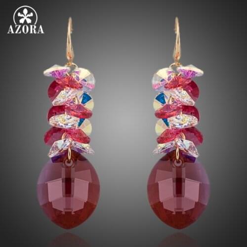 AZORA Gorgeous Gold Color Big Water Drop Stellux Austrian Crystal Wedding Drop Earrings TE0085