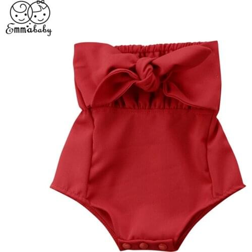 Princess Baby Girls Bodysuit Newborn Summer Kids Clothes Infant Tube Top Jumpsuit Toddler Red Bowknot Strappless Outfit 0-24M