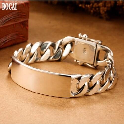 BOCAI New Real s925 sterling silver mens bracelet 12MM domineering fashionable whip chain widened mens jewelry