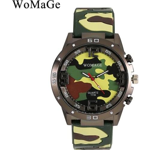 Womage Brand Military Army Camouflage Silicone Strap Fashion 3D Numerals Women Analog Quartz Sports Men Watches reloj hombre