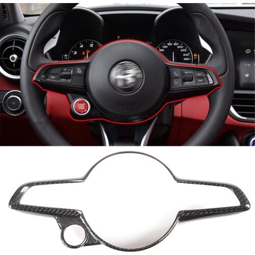 Real Carbon Fiber Steering Wheel Cover Decorative Trim Fit for Alfa Romeo Giulia Stelvio 2020 2021 Car Accessories
