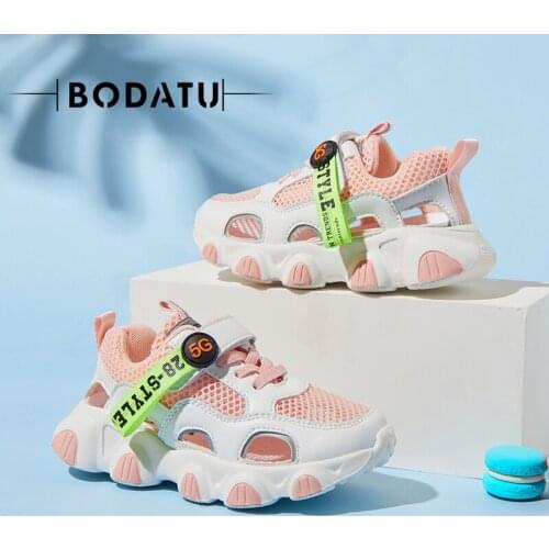 BODATU Childrens Shoes Girls Hollow Thick-soled Sneakers Kids Mesh Breathable Sandals Unisex Fashion Beach Casual Shoes