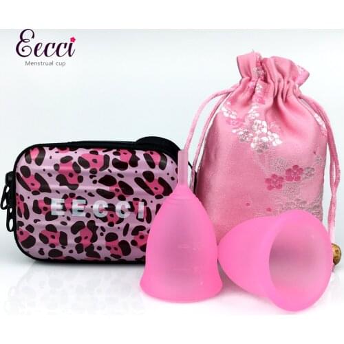 EECCI 2pcs Menstrual Cup with 1 case 1 bag - 3 Size - Soft, Flexible, Reusable Medical-Grade Silicone Period Cup - Easy insert