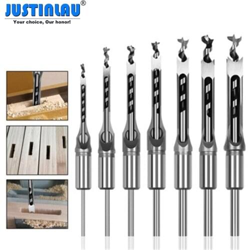 JUSTINLAU 4/6pcs Woodworking Square Hole Drill Bits Square Tenon Drill Bits Wood Core Power Dowel Maker for Electric Drill