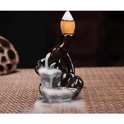 Waterfall Incense Burner Backflow Ceramic Incense Holder Incense Fountain Backflow Incense Cones for Home Decor Office