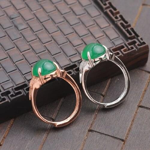 S925 Sterling Silver Inlaid Ice Chrysoprase Natural Gemstone Ring