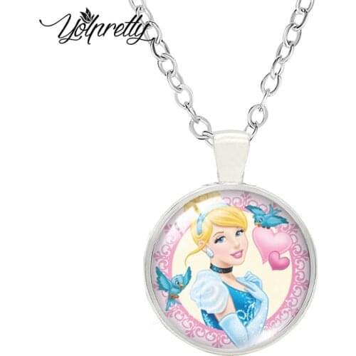 2021 Princess Cinderella Glass Shoes Cartoon Paintings Glass Cabochon Necklace Fashion Necklace Pendants Jewelry