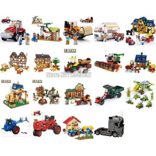 Farm Animal Carriage House Brew Wine Vintage Tractor Harvester Medieval Building Blocks Toy