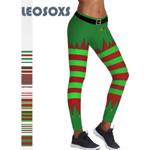 LEOSOXS Yoga Sport Pants Women Christmas Gift Popular Christmas Stripe Print Fitness Exercise Leggings Yoga Tights For Women XL