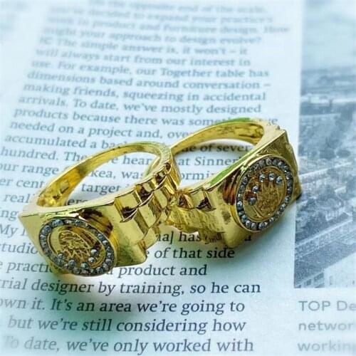 Fashion Luxury Domineering Crystal Crown Pattern Ring Gold Color Finger Rings Fine Jewelry Accessories Gift