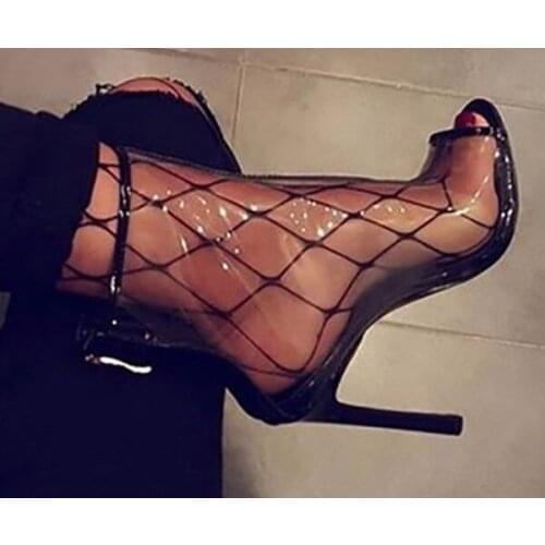 Fashion Clear PVC Ladies Shoes Peep Toe Stiletto Heeled Ankle Booties Zipper Thin High Heels Transparent Boots Woman Shoes