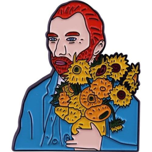 Still Life Vase with Twelve Sunflowers Enamel Pin Dutch post-impressionist painter art brooch artist gift