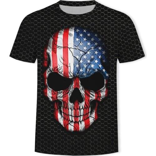 2019 New Flag Fashion Skull American/Canadian/French/German/Spanish/Brazil black 3d print Short-sleeved casual tee shirt homme