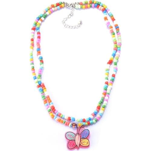 ZA Multicolor Acrylic Beads Handmade Choker Necklace Women Girls Kids Children DIY Jewelry Cute Butterfly Pendants Necklace