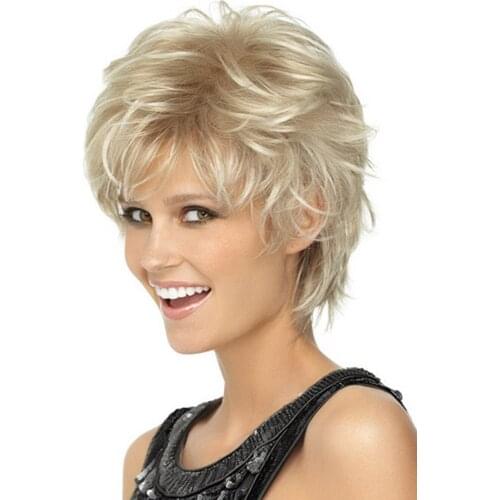 Capless Blonde Wavy human hair Modern Short Wigs
