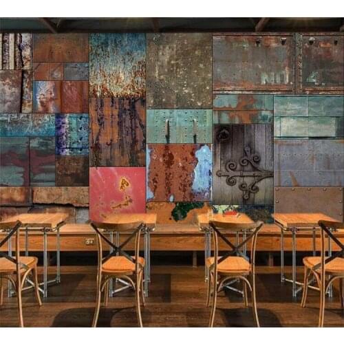 Custom 3d mural Personality retro 3D rusty iron sheet metal industrial large mural bar KTV wallpaper Cafe Restaurant wallpaper