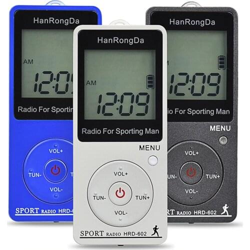 HanRongDa Radio FM/AM Radio Portable Radio Receiver LCD Display Lock Button Pocket Radio with Earphone Sports Pedometer