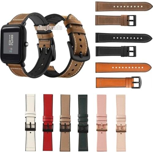 Genuine Leather Silicone Watch Band Strap for Huami Amazfit Bip U S lite GTS 2 mini GTR Replacement Correa 20mm Wrist Bracelet